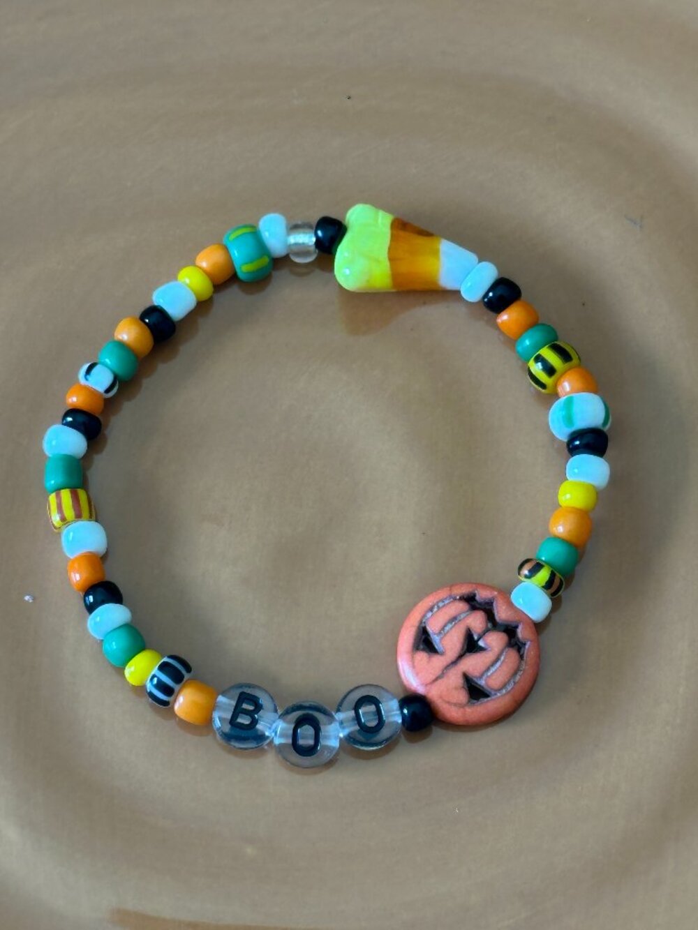 NEW Handmade "BOO" Stretch Bracelet Glass & Acrylic Child & Adult Size